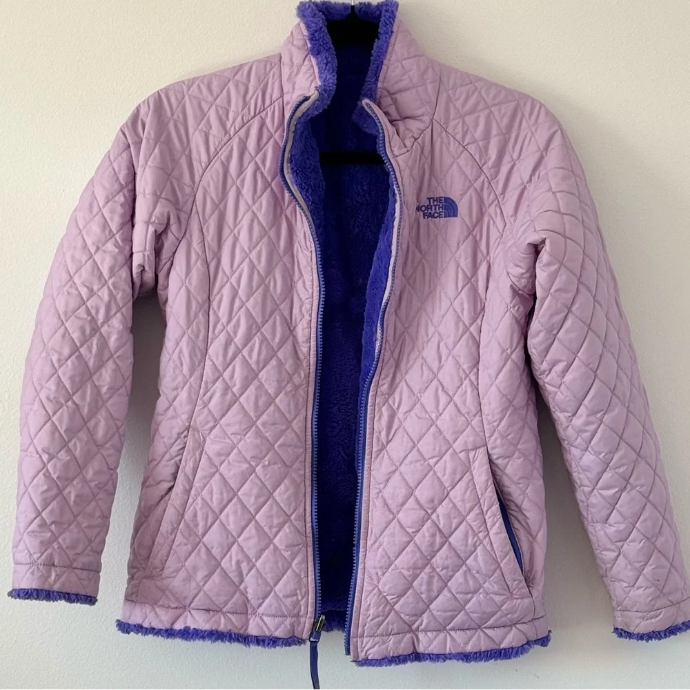 The North Face Girls Reversible Osito Fleece Jacket Purple & Lavender Quilted